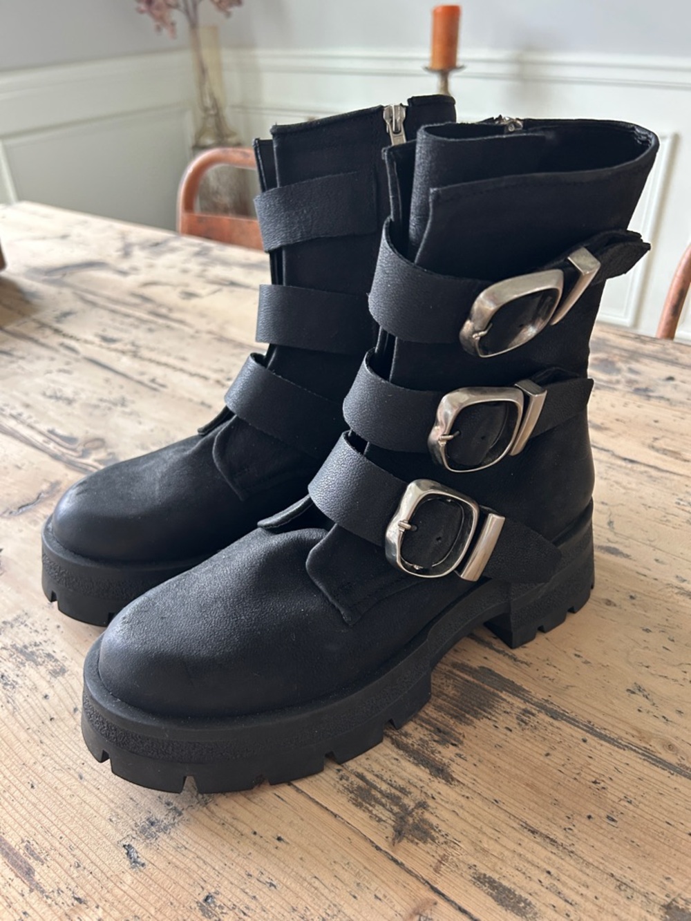Steve Madden Black Triple-Buckle Combat Boots